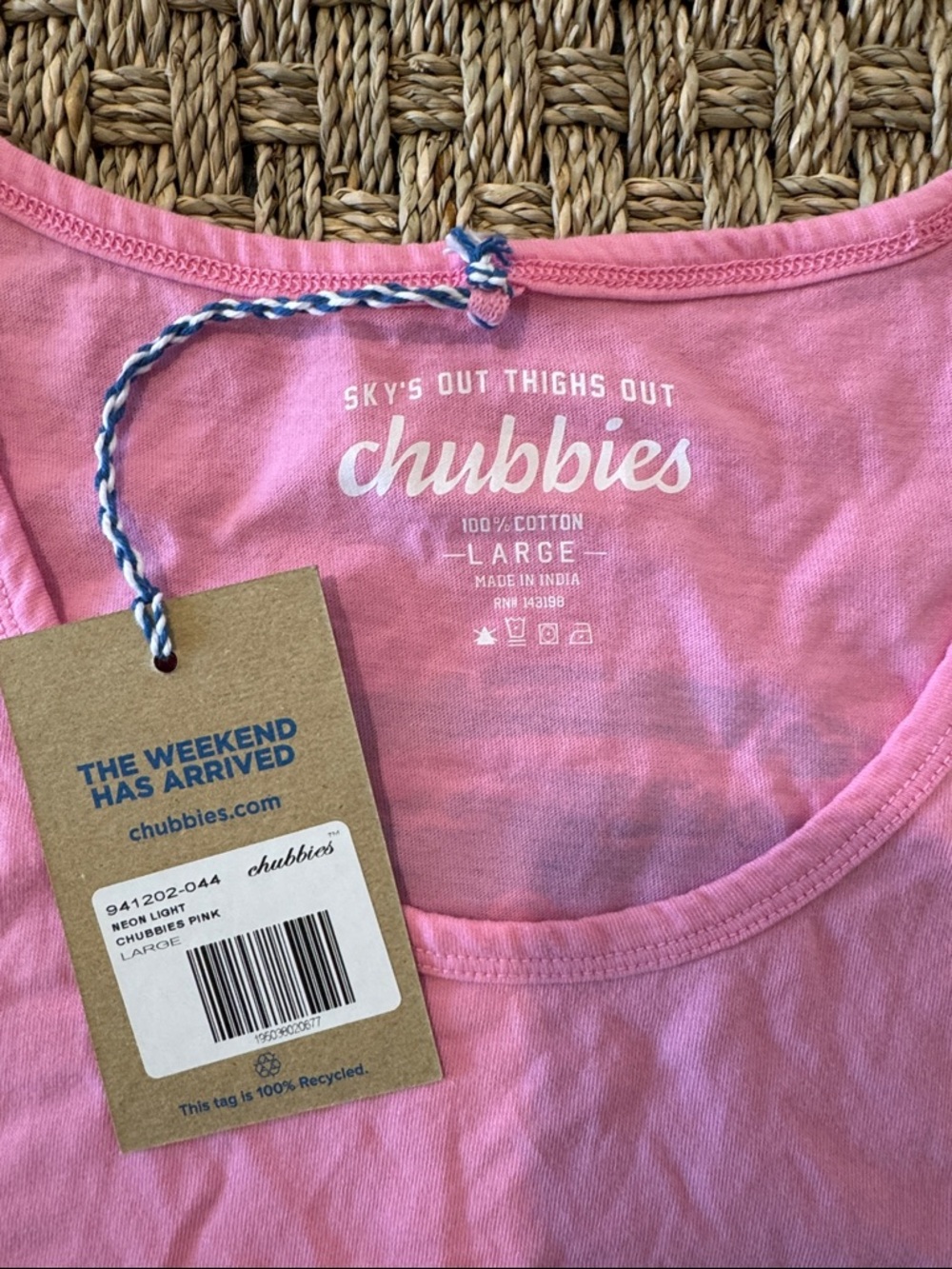 Chubbies Pink Pocket Tank with pocket. NWT Size L - Picture 2 of 5